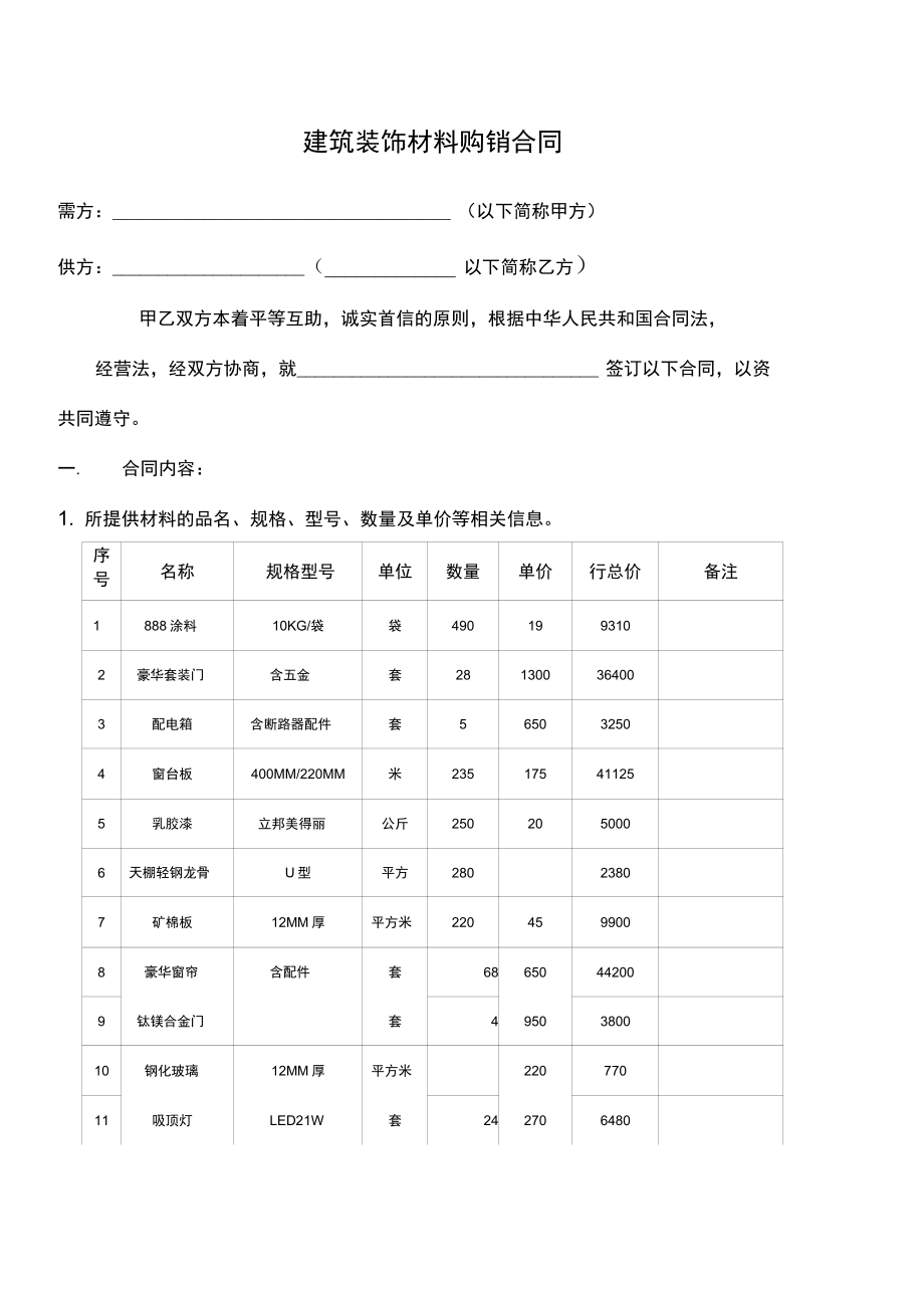 建筑装饰材料购销合同规范指南